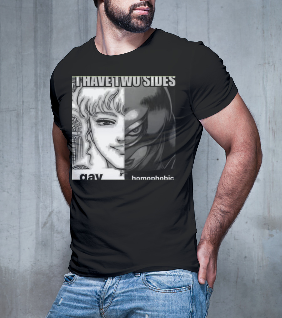 I Have Two Sides Gay Homophobic Manga Character Split Face T-Shirt