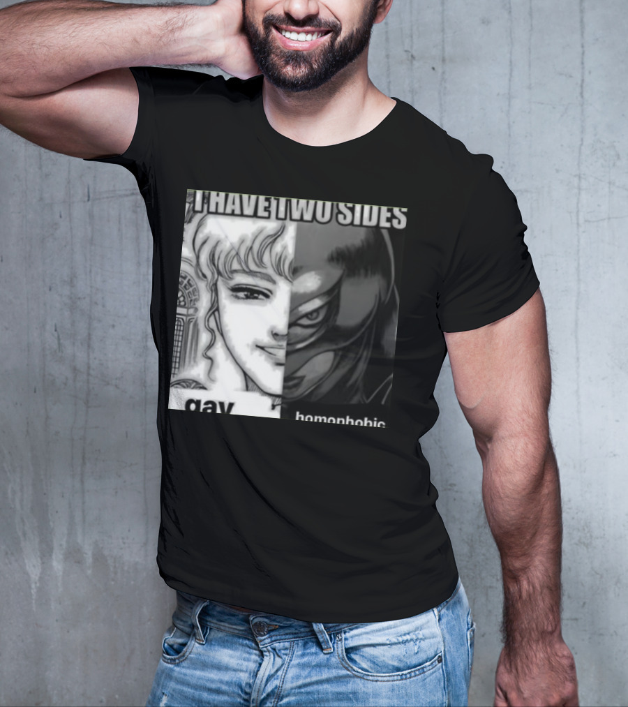 I Have Two Sides Gay Homophobic Manga Character Split Face T-Shirt