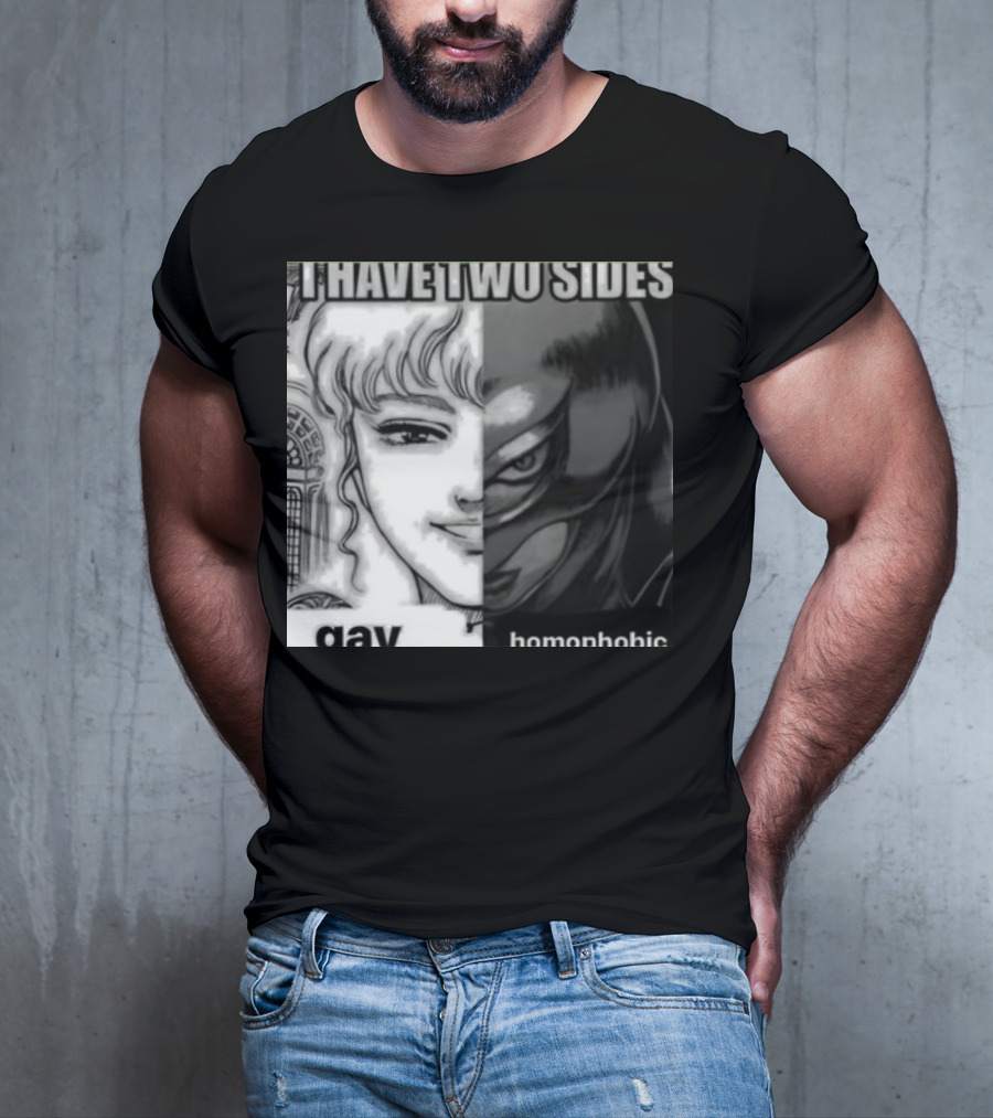I Have Two Sides Gay Homophobic Manga Character Split Face T-Shirt