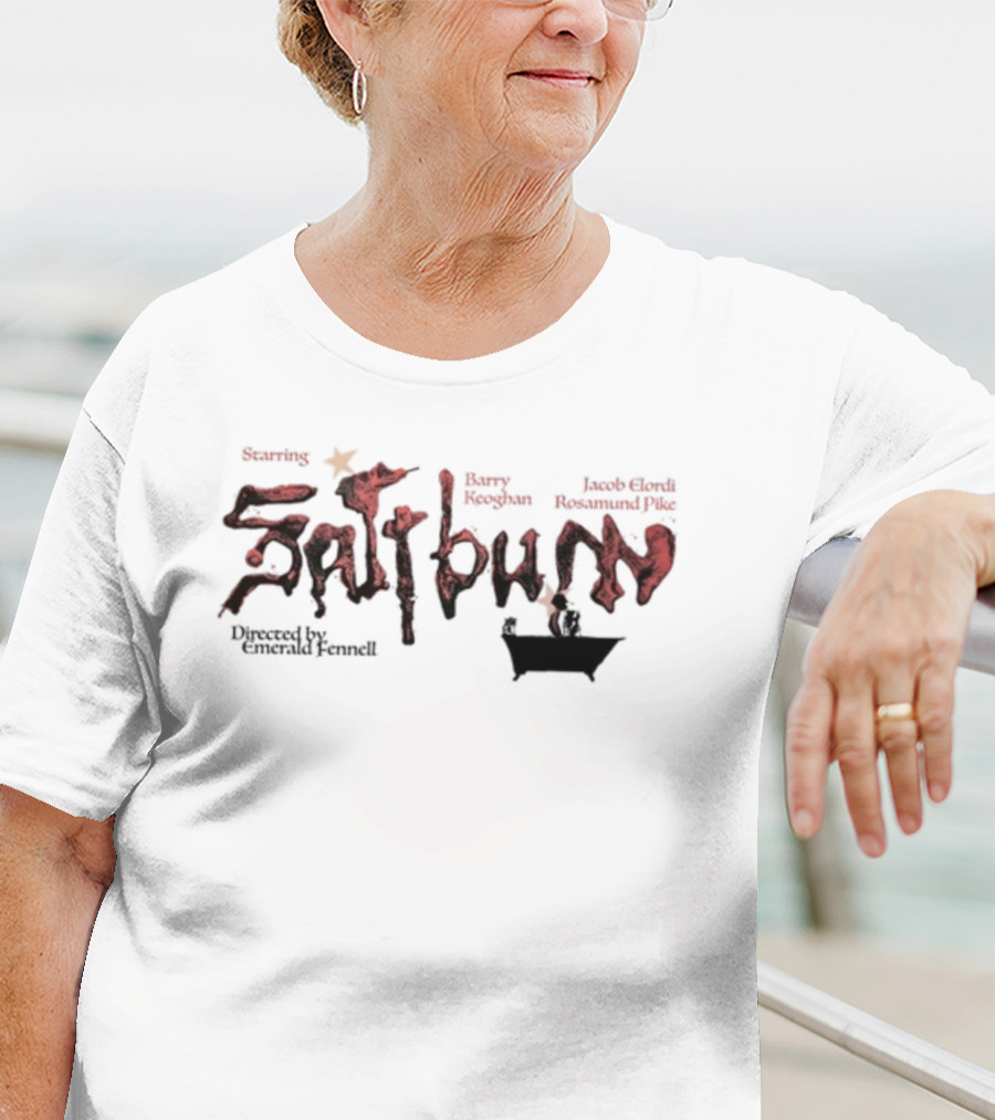 Saltburn Starring Barry Keoghan Jacob Elordi Rosamund Pike Directed By Emerald Fennell T-Shirt