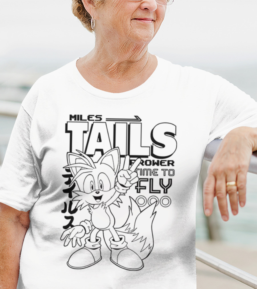Miles Tails Prower Time To Fly Japanese Text T-Shirt
