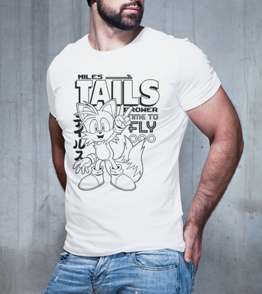 Miles Tails Prower Time To Fly Japanese Text T-Shirt
