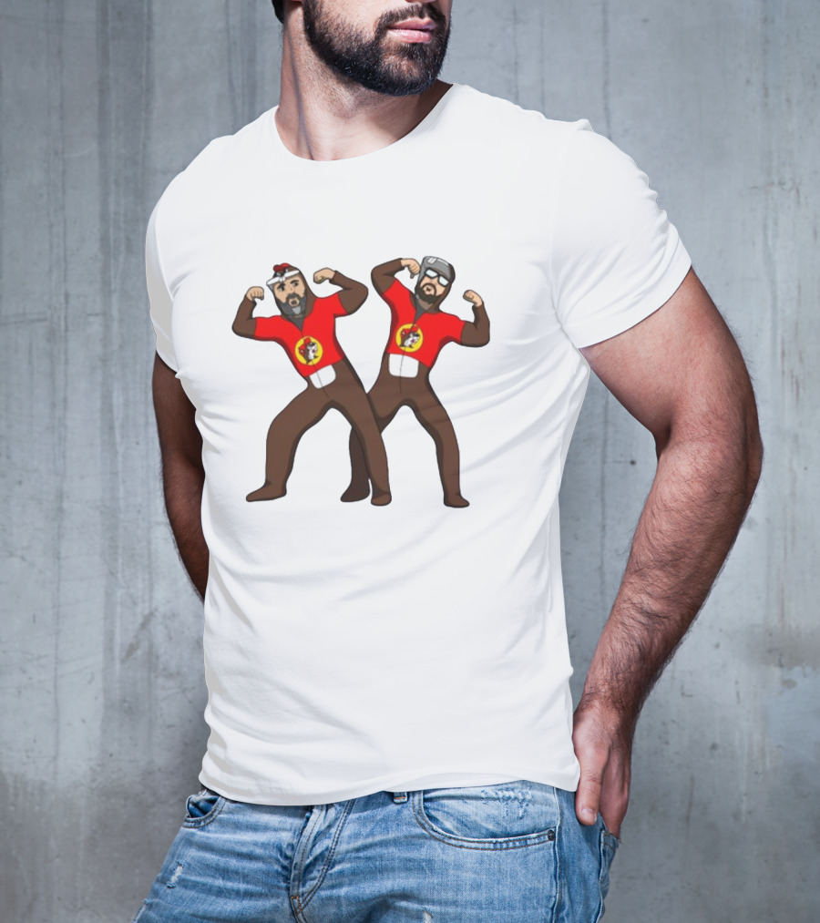 The Young Buc-Ees Wrestling Pose Characters With Beards And Red T-Shirt