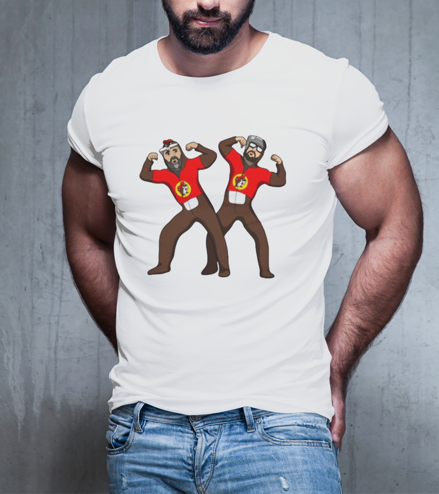 The Young Buc-Ees Wrestling Pose Characters With Beards And Red T-Shirt