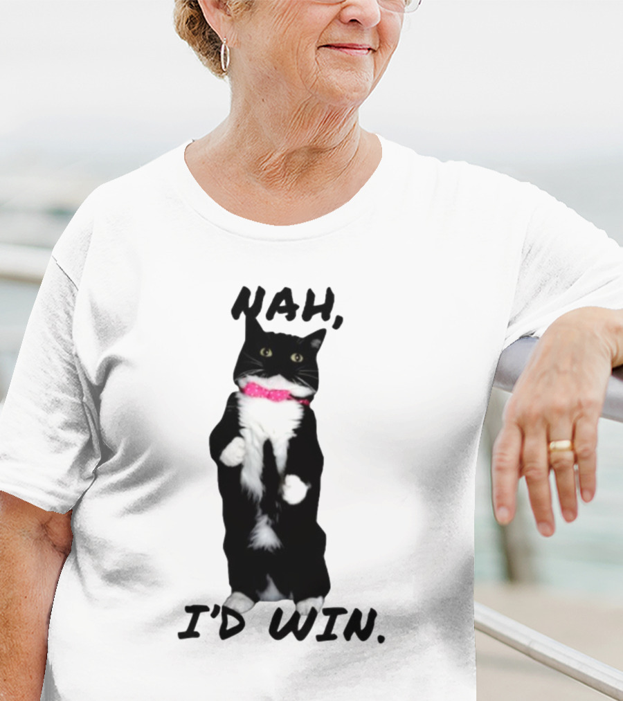 Nah I'd Win Black And White Cat With Pink Bow Tie T-Shirt