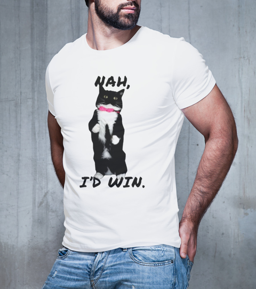 Nah I'd Win Black And White Cat With Pink Bow Tie T-Shirt