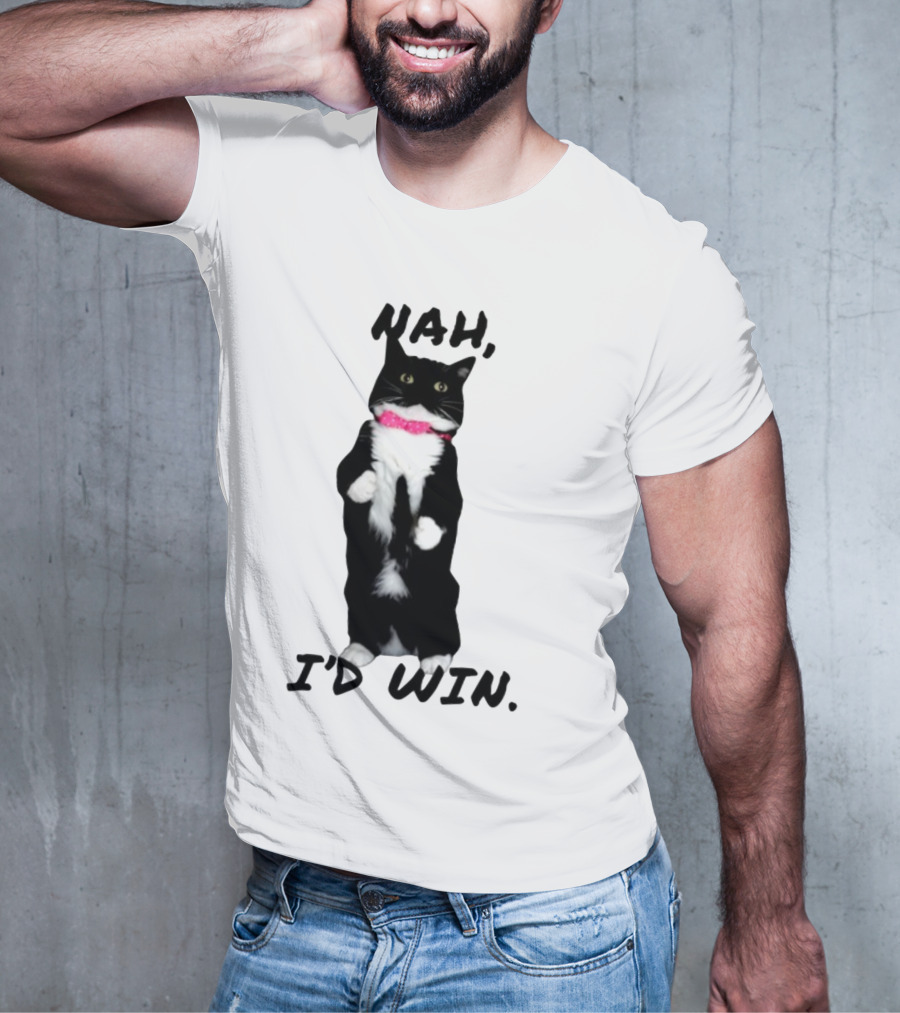 Nah I'd Win Black And White Cat With Pink Bow Tie T-Shirt