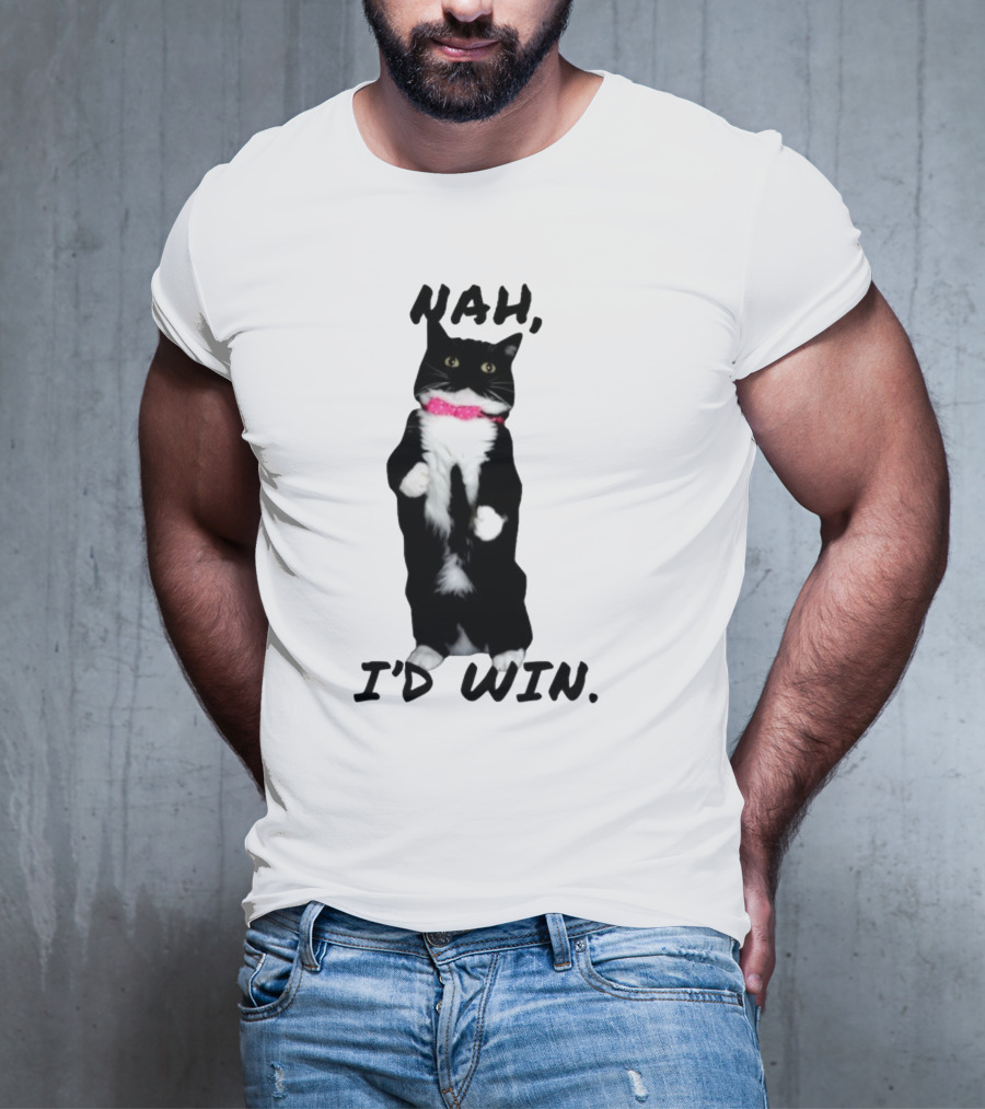 Nah I'd Win Black And White Cat With Pink Bow Tie T-Shirt