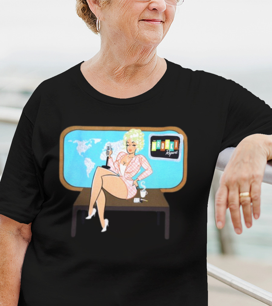 Broski Report News Blonde Host With Microphone And World Map T-Shirt