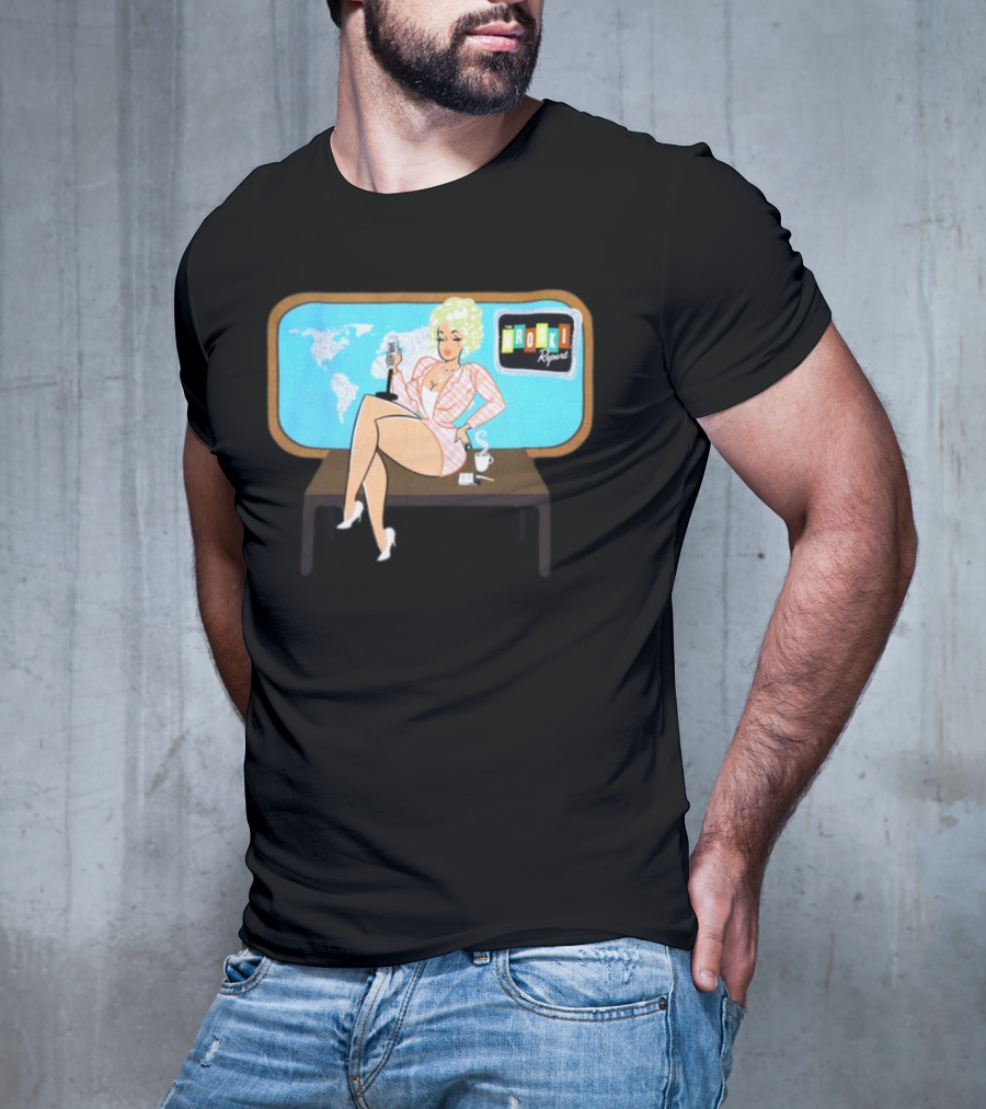 Broski Report News Blonde Host With Microphone And World Map T-Shirt