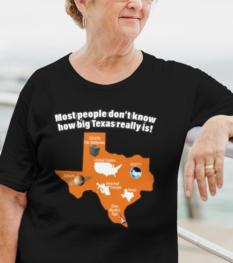 Most People Don't Know How Big Texas Really Is Saturn Car Batteries Elon Musk's Ego Inverted Europe Orb United States T-Shirt