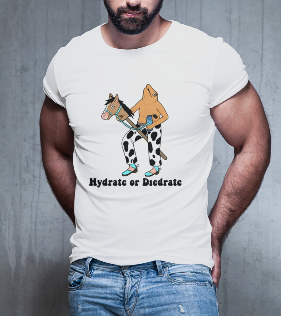 Hydrate Or Diedrate Frog Head On Human Riding Stick Horse With Cow Pants And Water Bottle T-Shirt