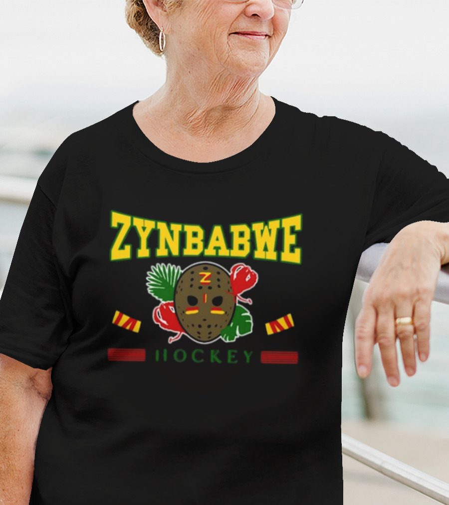 Frzrtrps Store Zimbabwe Hockey Mask And Sticks Design Zybwe Hockey Tarp T-Shirt