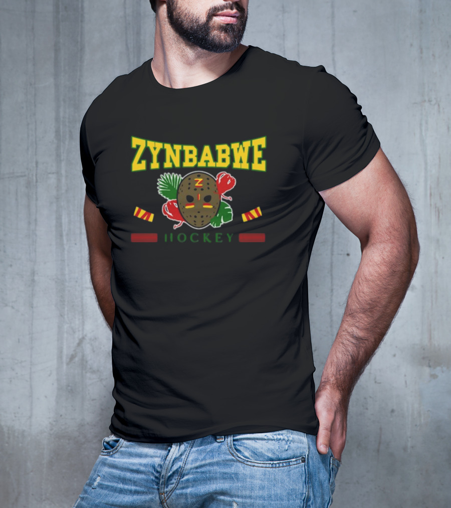 Frzrtrps Store Zimbabwe Hockey Mask And Sticks Design Zybwe Hockey Tarp T-Shirt