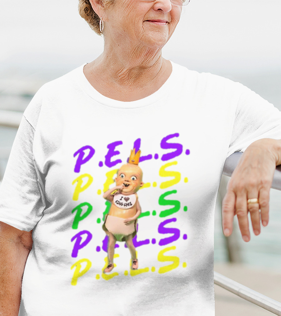 P.E.L.S King Cakes Baby Icon Text In Purple Green Yellow T-Shirt