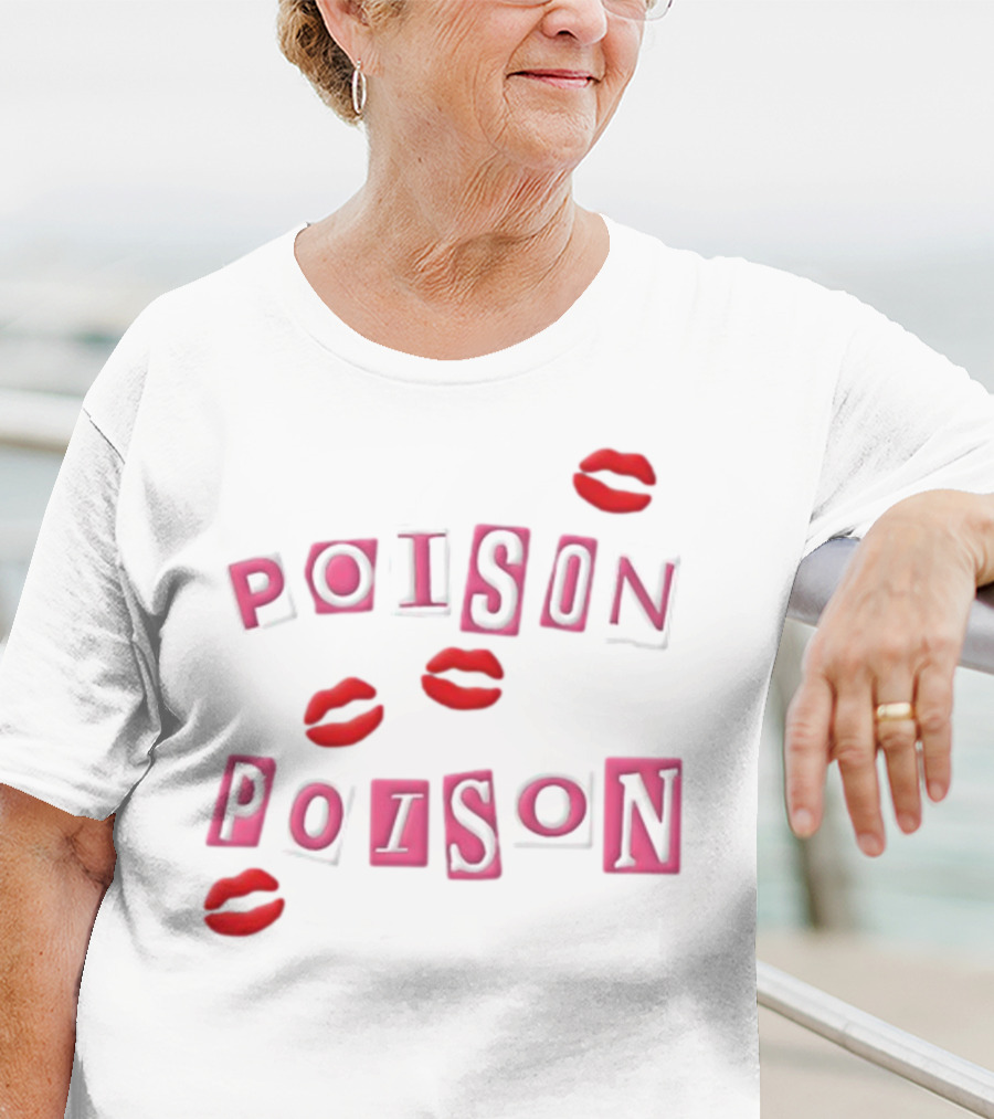 POISON POISON Red Lips Text Blocks T-Shirt