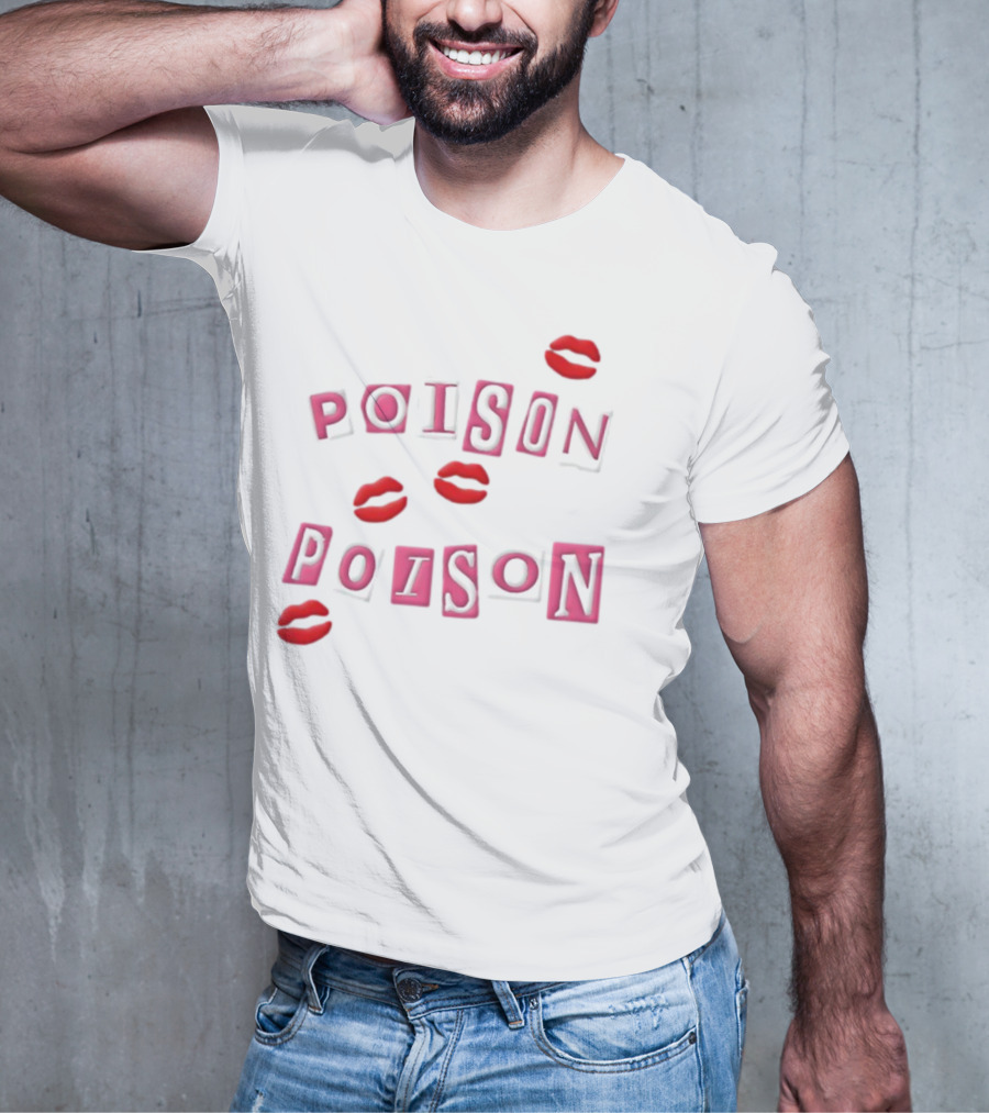 POISON POISON Red Lips Text Blocks T-Shirt