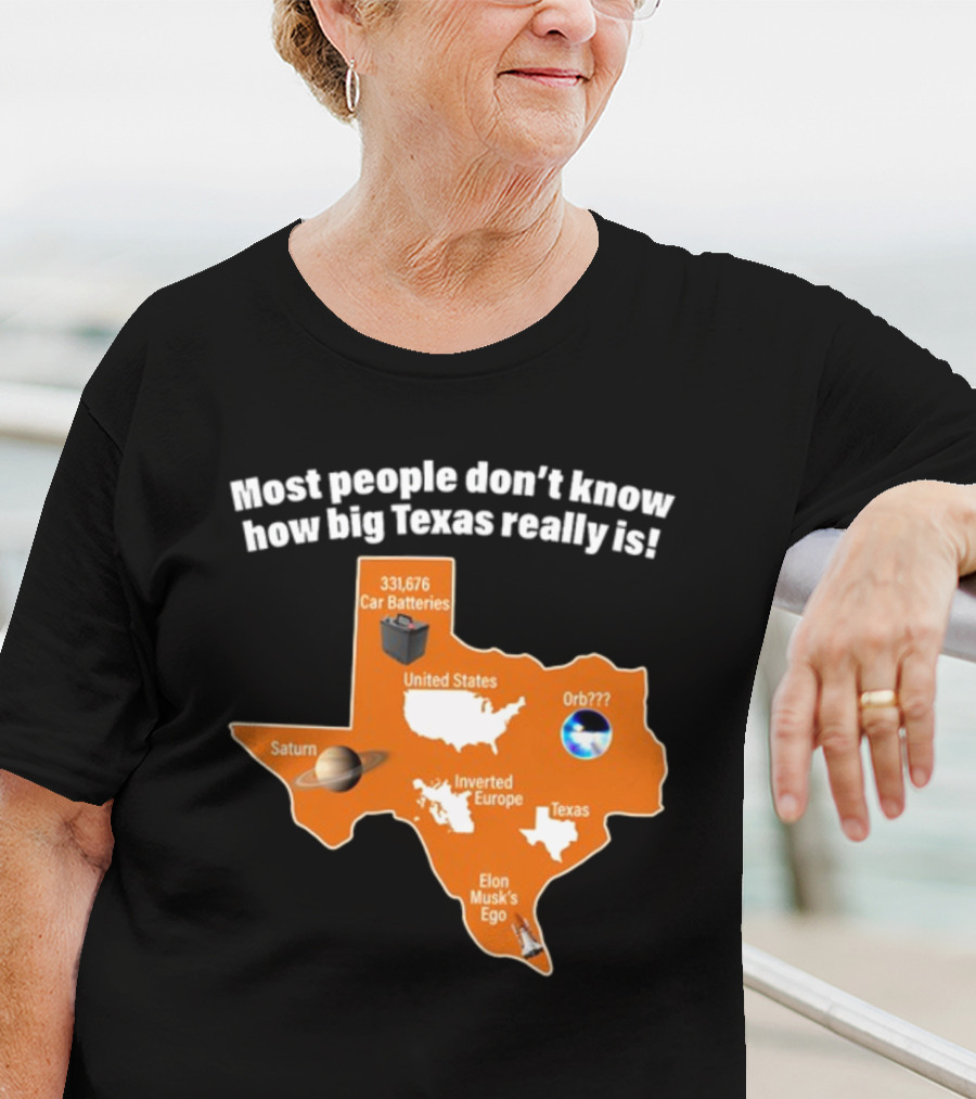 Funny Texas Map With Saturn Elon Musk's Ego And Car Batteries T-Shirt