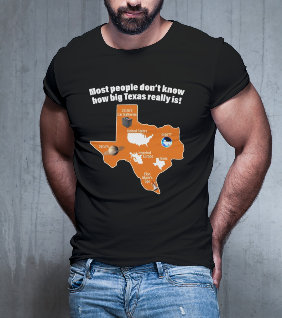 Funny Texas Map With Saturn Elon Musk's Ego And Car Batteries T-Shirt