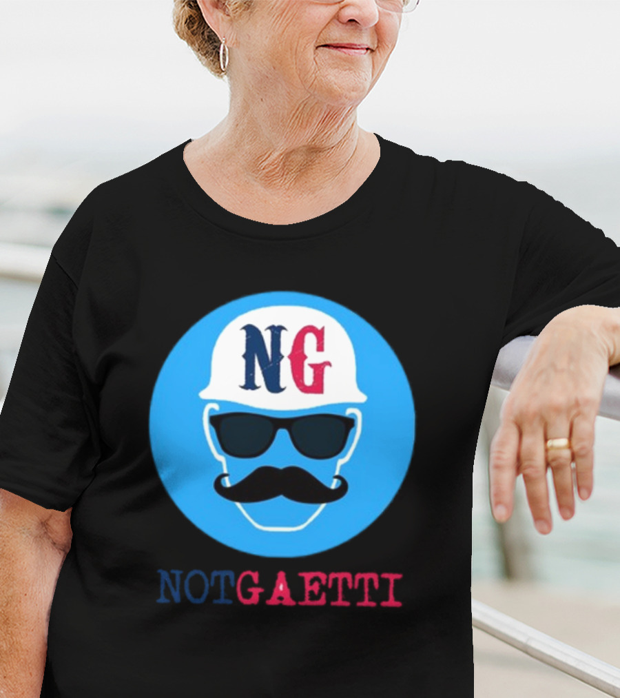 NG Not Gaetti Mustache Hat Sunglasses Blue Circle T-Shirt