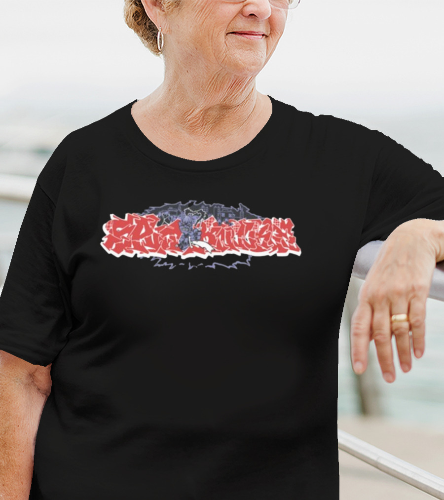 Splitknuckle Monster Red Graffiti Text With Dark Blue Creature T-Shirt
