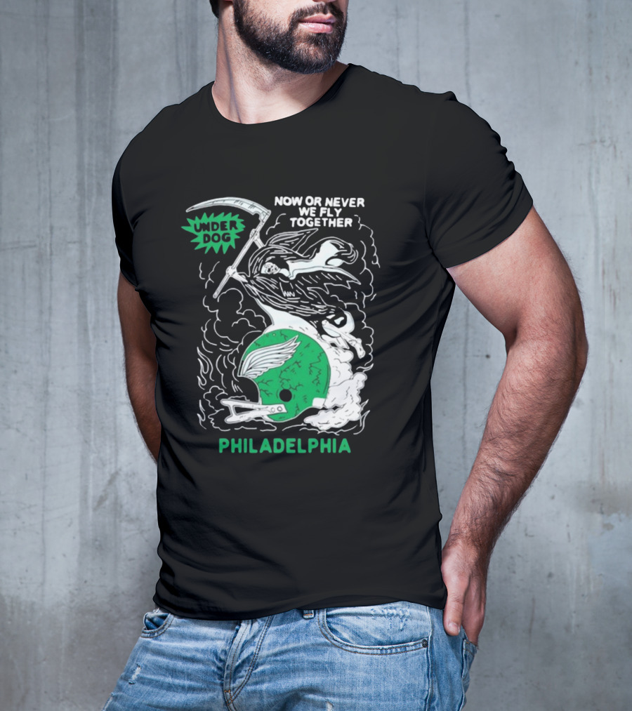 Under Dog Now Or Never We Fly Together Philadelphia Football Helmet T-Shirt