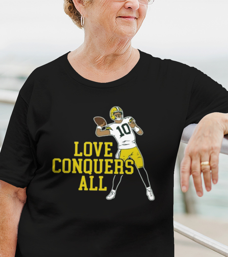 Love Conquers All Green And Yellow Number 10 Football Player T-Shirt