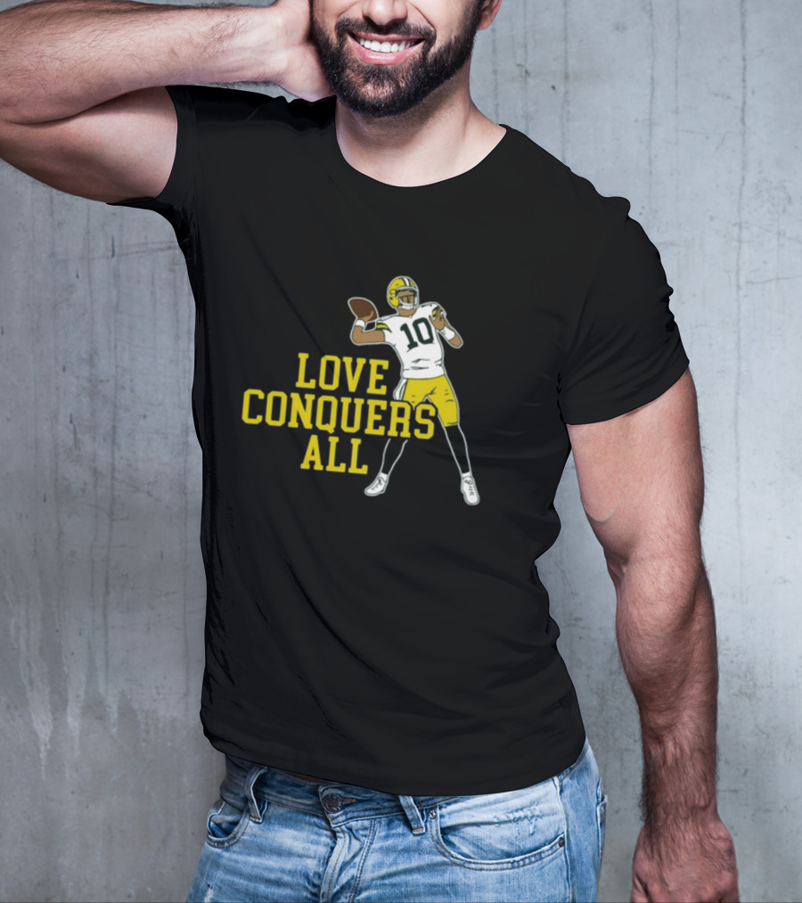 Love Conquers All Green And Yellow Number 10 Football Player T-Shirt