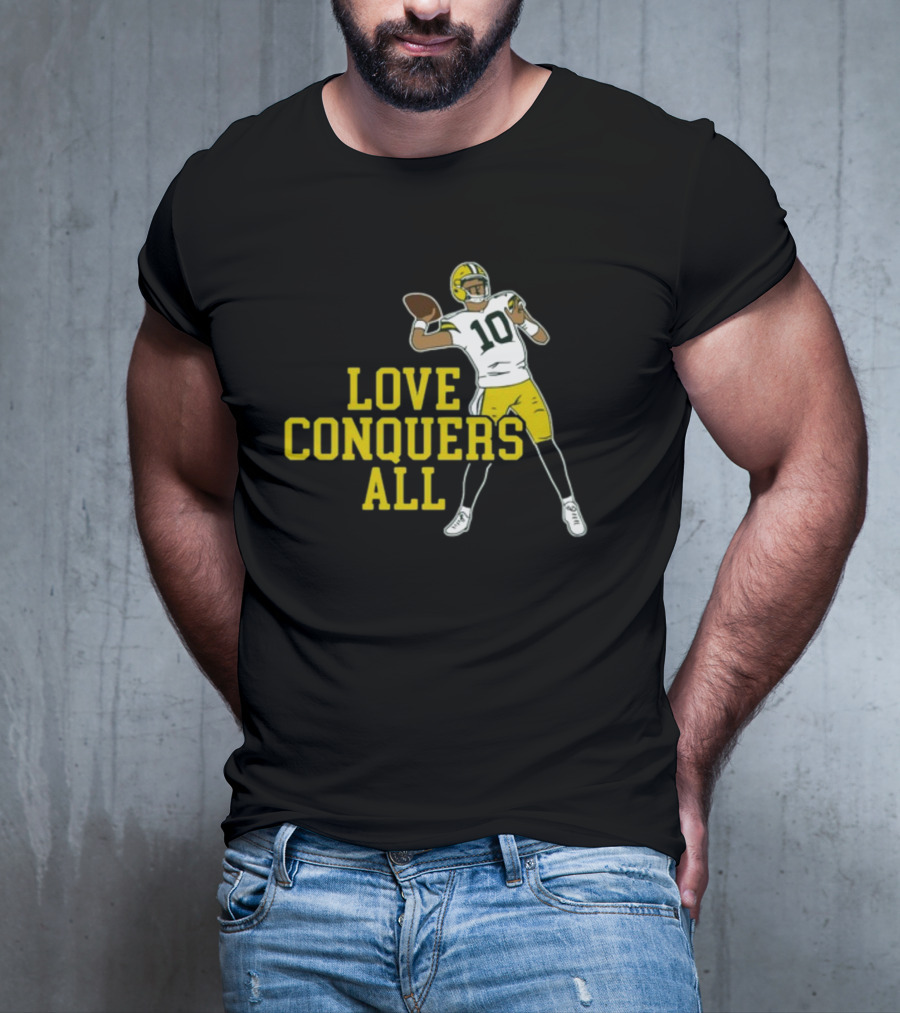 Love Conquers All Green And Yellow Number 10 Football Player T-Shirt