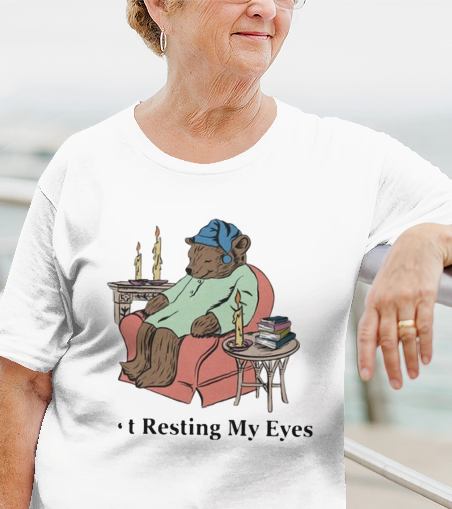 Resting My Eyes Bear In Pajamas With Candles And Books T-Shirt