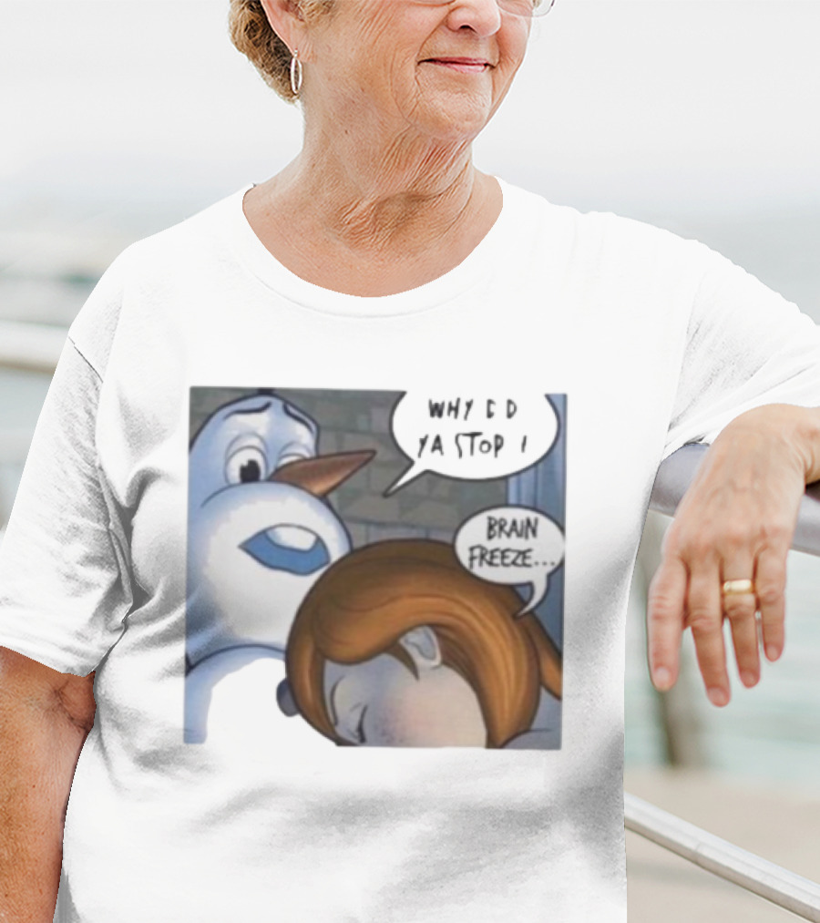 Why Did Ya Stop Brain Freeze Snowman And Girl Cartoon T-Shirt