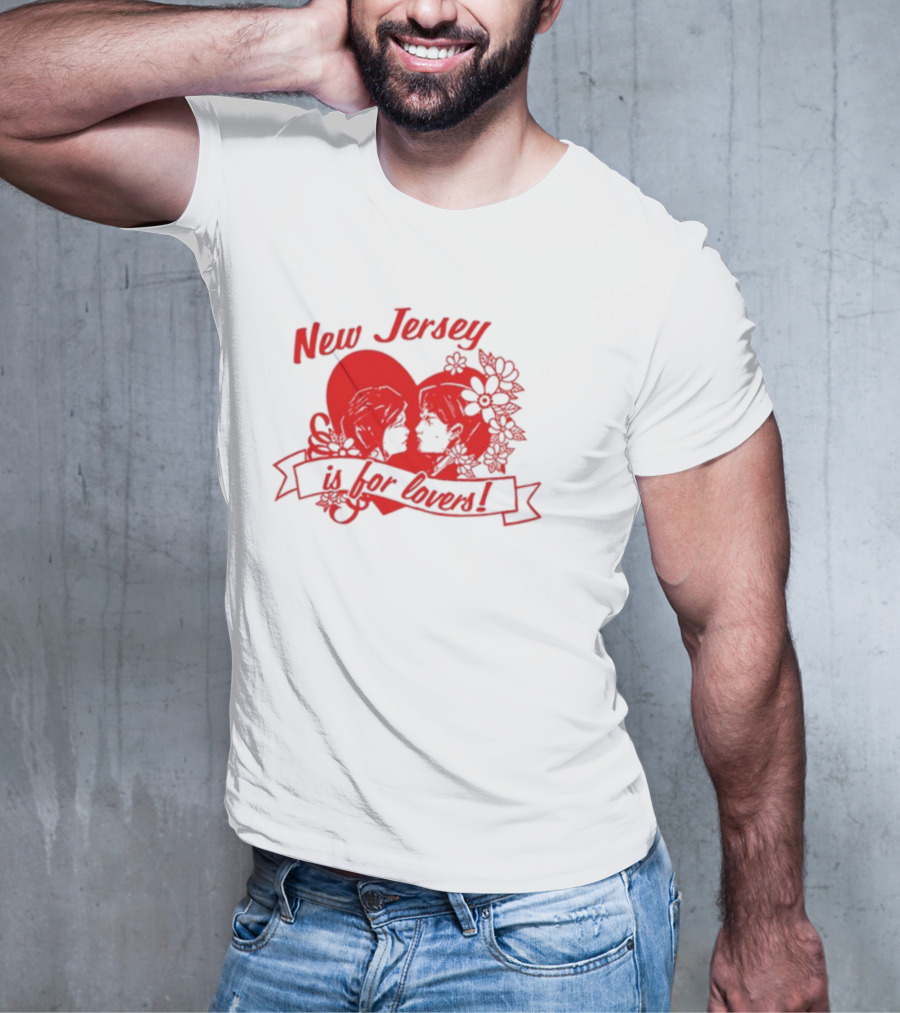 New Jersey Is For Lovers Red Heart Floral Banner T-Shirt