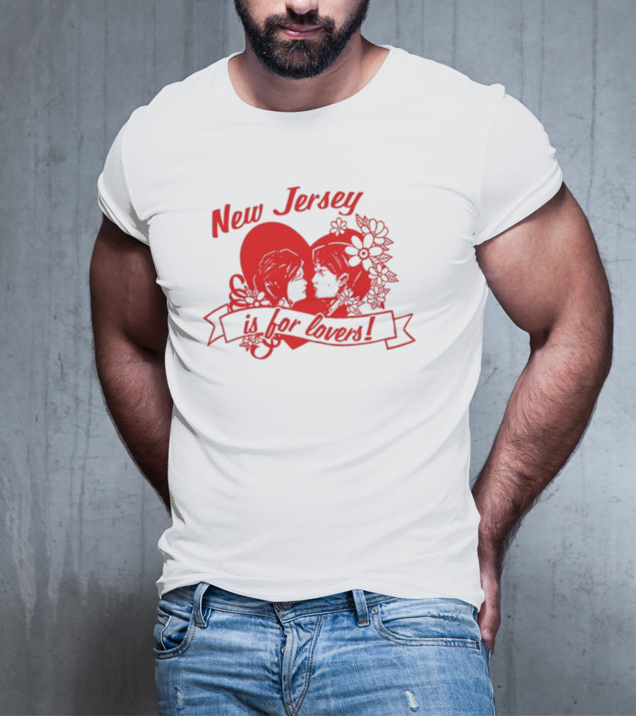 New Jersey Is For Lovers Red Heart Floral Banner T-Shirt