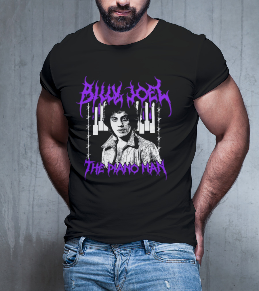 Billy Joel The Piano Man Purple Lettering Piano Keys T-Shirt
