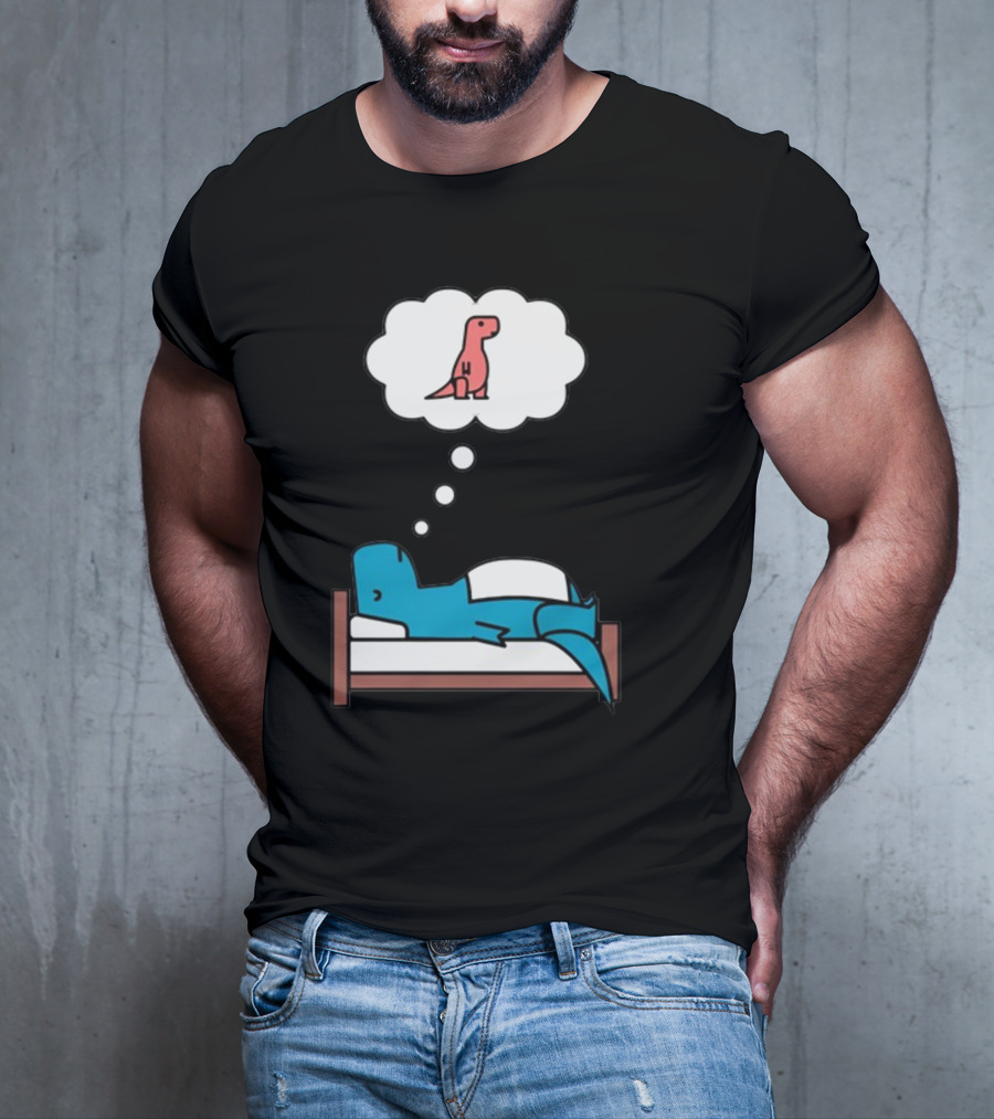 Dinosaur Dreaming BlueRex Sleeps And Imagines Red T-Rex T-Shirt