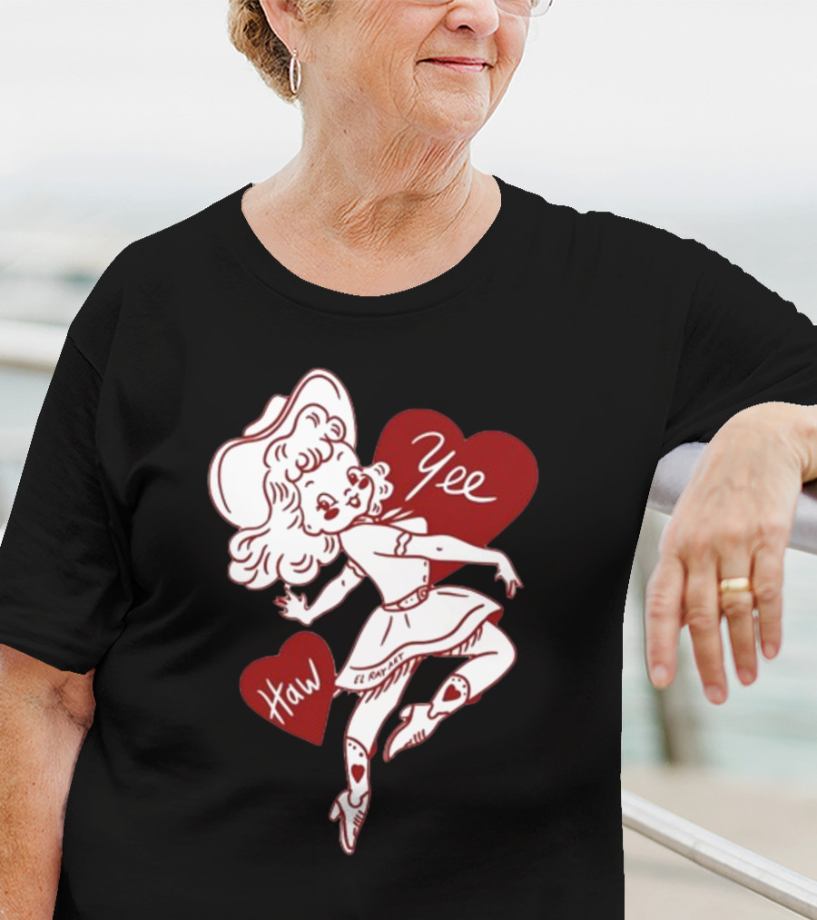 Elrayartist Yee Haw Valentines Girl With Hearts And Cowboy Hat T-Shirt