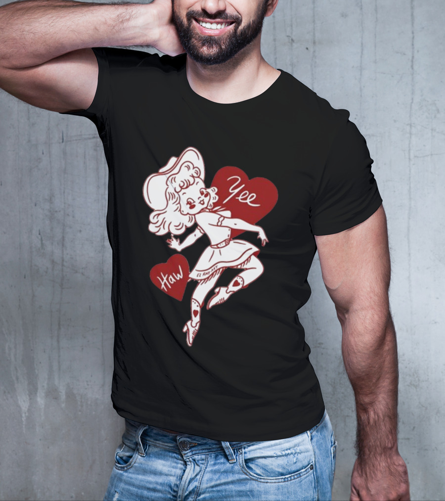 Elrayartist Yee Haw Valentines Girl With Hearts And Cowboy Hat T-Shirt