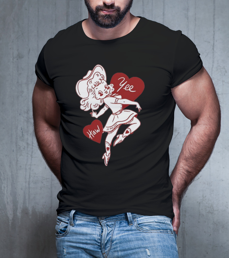 Elrayartist Yee Haw Valentines Girl With Hearts And Cowboy Hat T-Shirt