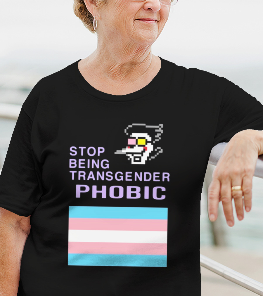 STOP BEING TRANSGENDER PHOBIC Deltarune Spamton Trans Flag T-Shirt