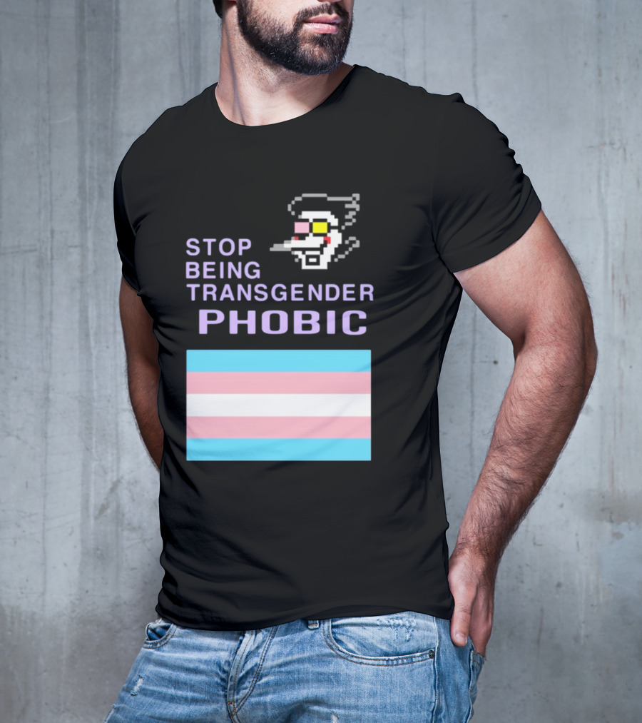 STOP BEING TRANSGENDER PHOBIC Deltarune Spamton Trans Flag T-Shirt
