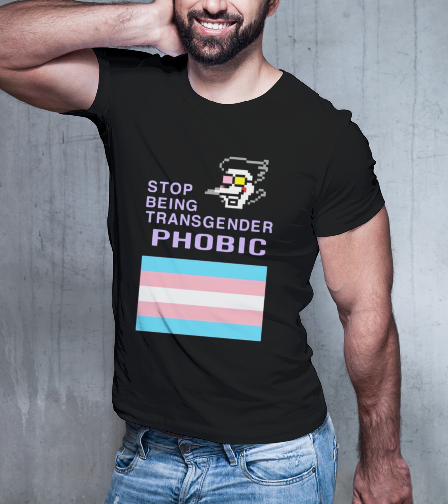 STOP BEING TRANSGENDER PHOBIC Deltarune Spamton Trans Flag T-Shirt