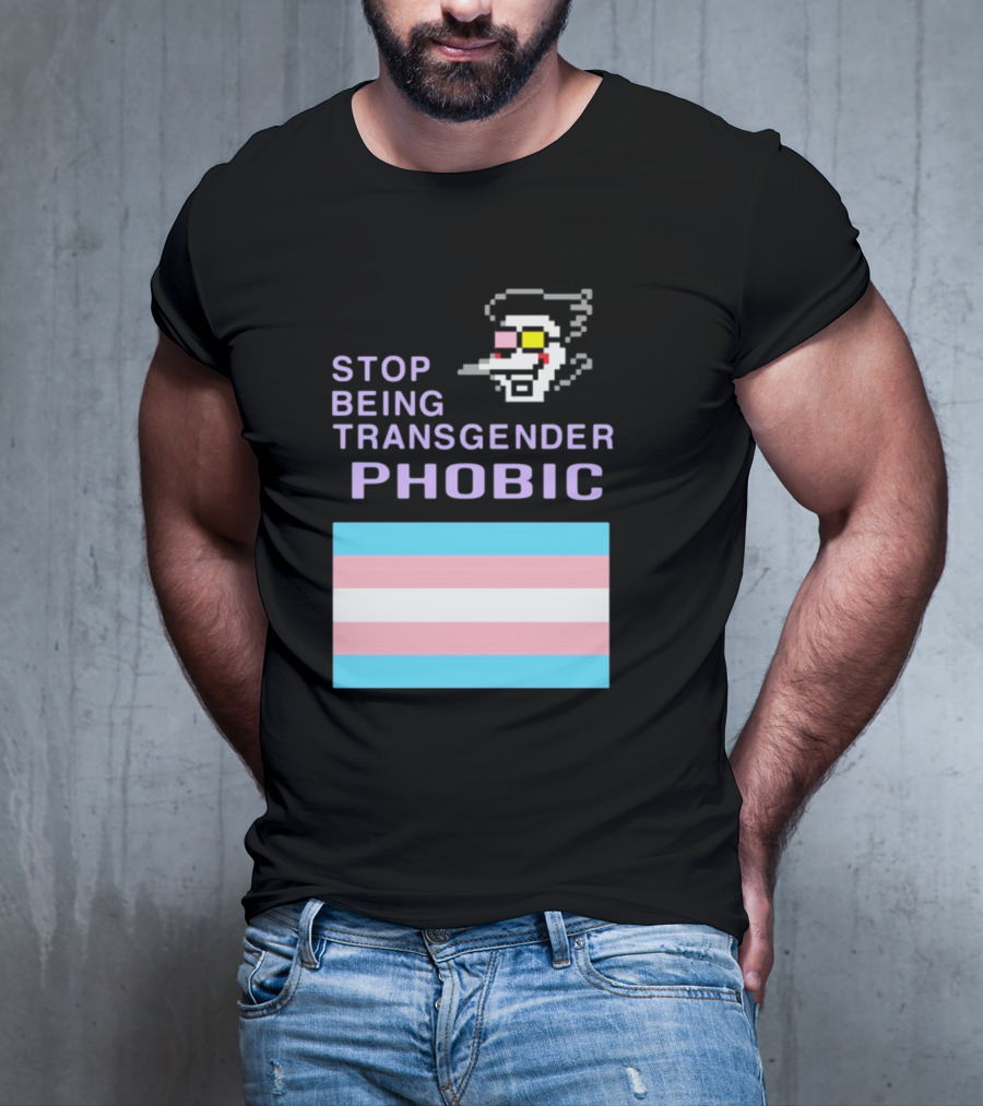 STOP BEING TRANSGENDER PHOBIC Deltarune Spamton Trans Flag T-Shirt