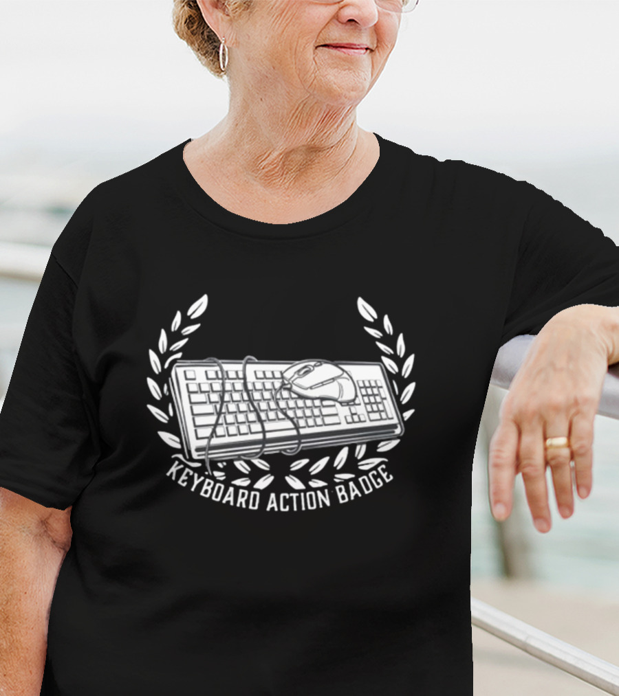 Keyboard Action Badge Laurel Wreath Emblem T-Shirt