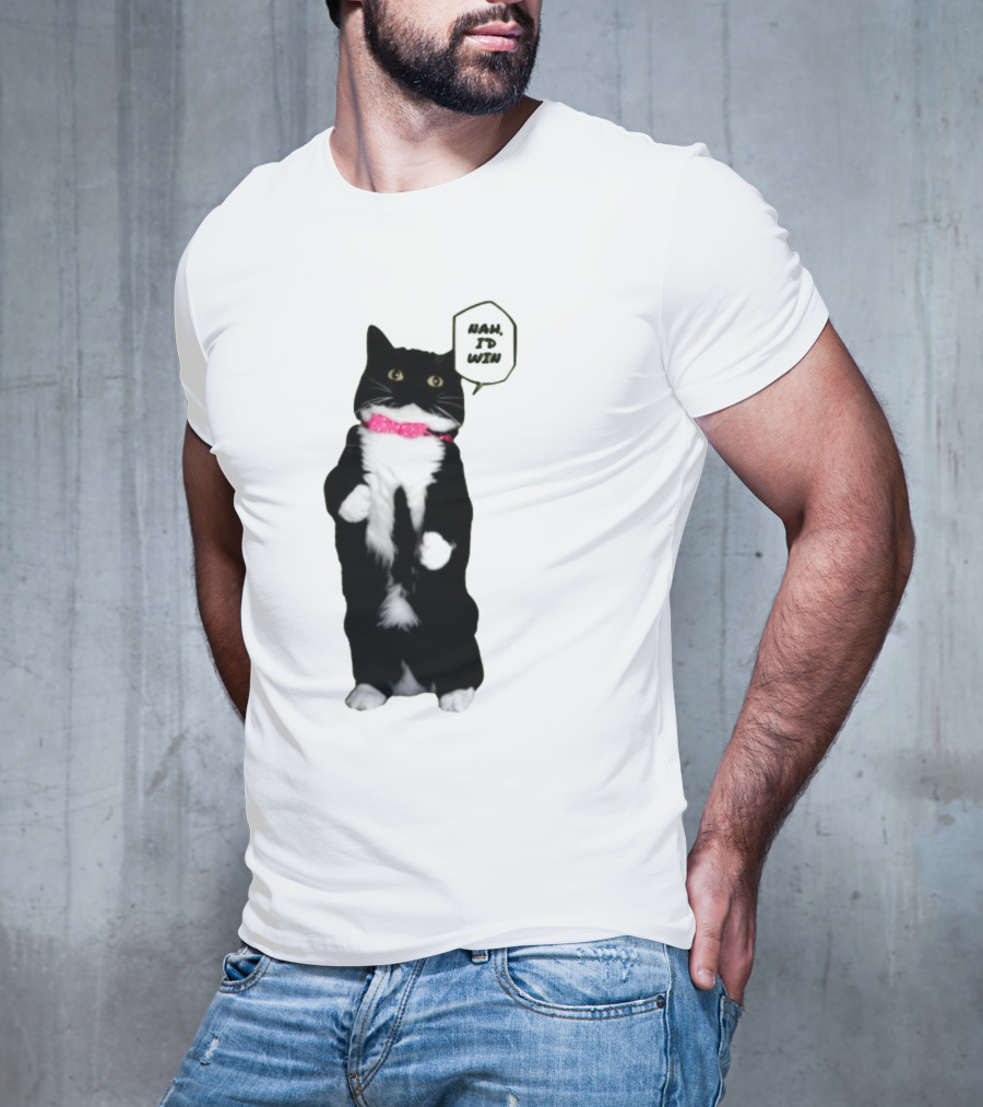Nah I'd Win Cat Pink Collar Black And White Feline T-Shirt