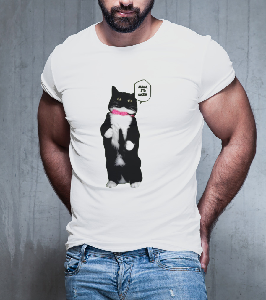 Nah I'd Win Cat Pink Collar Black And White Feline T-Shirt