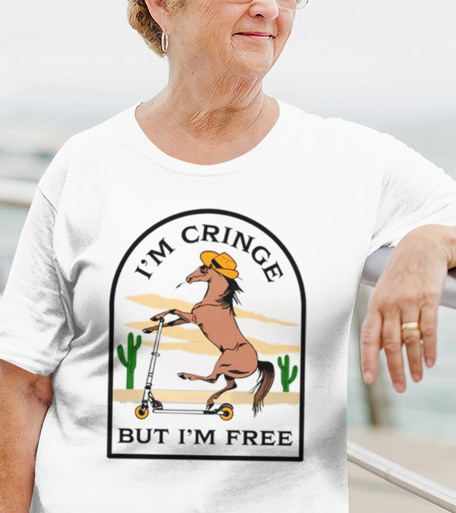 I'm Cringe But I'm Free Horse Riding Scooter In Desert Scene T-Shirt