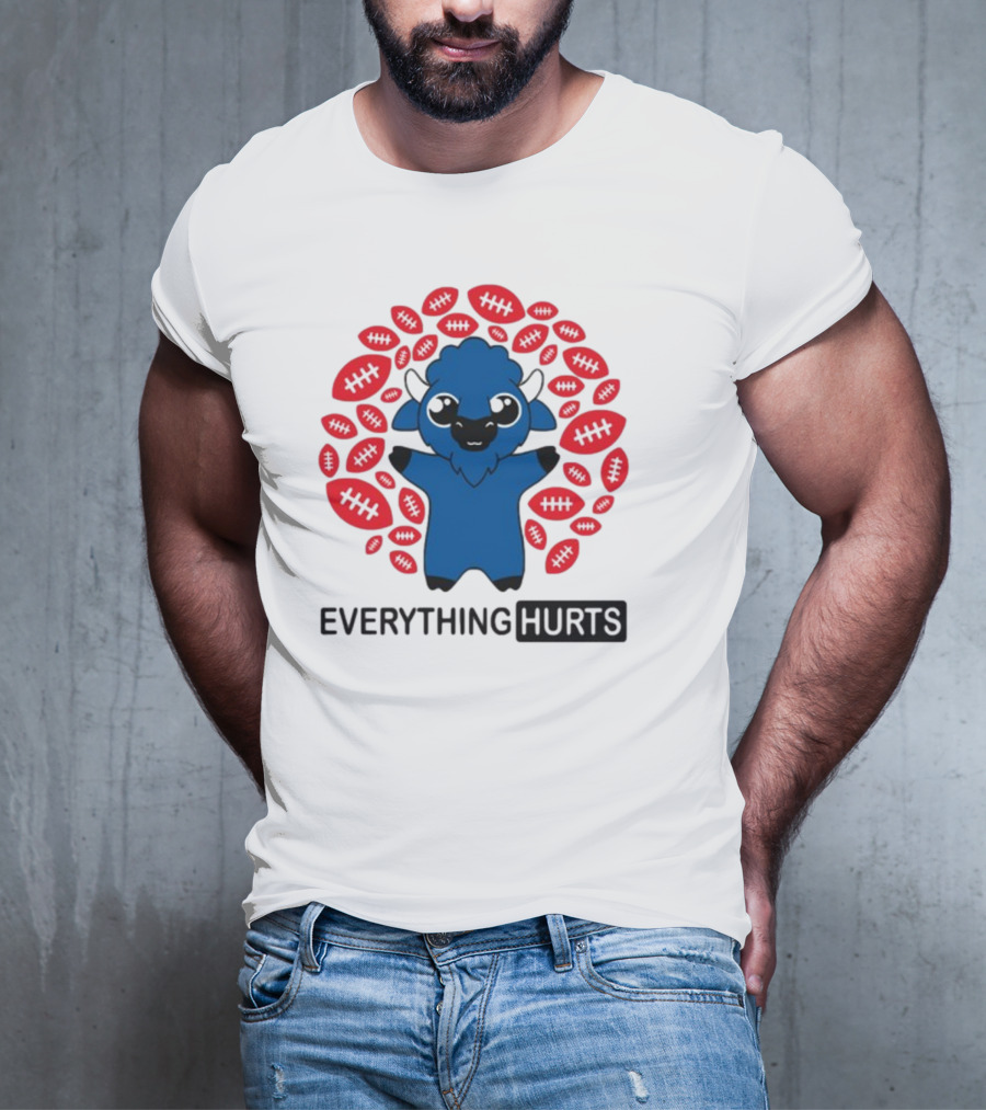 Buffalo Everything Hurts Surrounded By Red Footballs T-Shirt