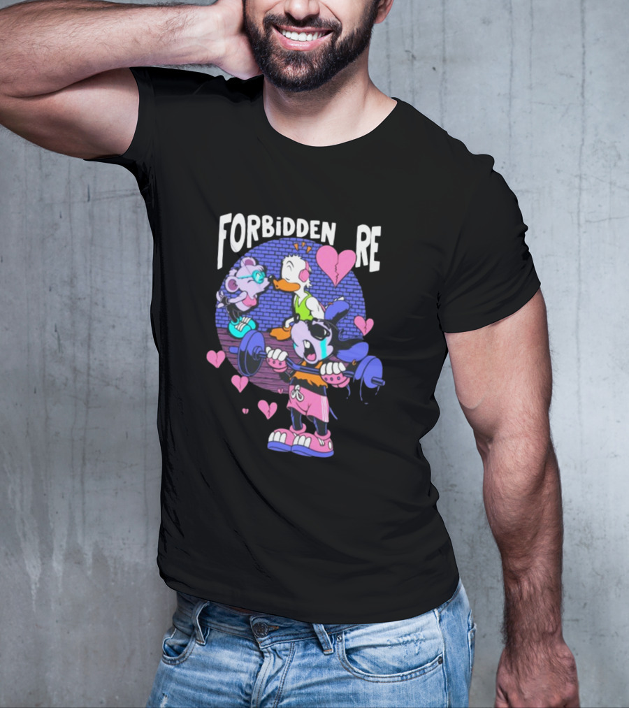 FORBIDDEN RE Broke Heart Cartoon Parody With Weights And Pink Hearts T-Shirt