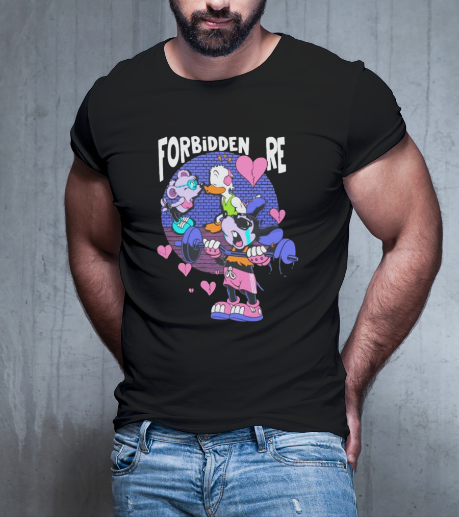 FORBIDDEN RE Broke Heart Cartoon Parody With Weights And Pink Hearts T-Shirt
