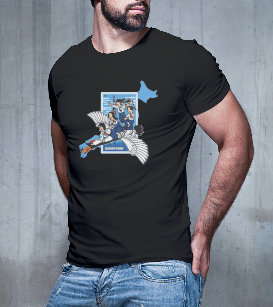 Atarashii Gakko Navy Crane Girls Riding White Bird Japan Map T-Shirt